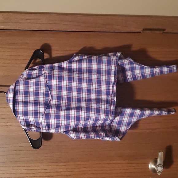 Size S Blue/Pink Plaid Forever 21 Crop, Tie Front - Picture 3 of 5